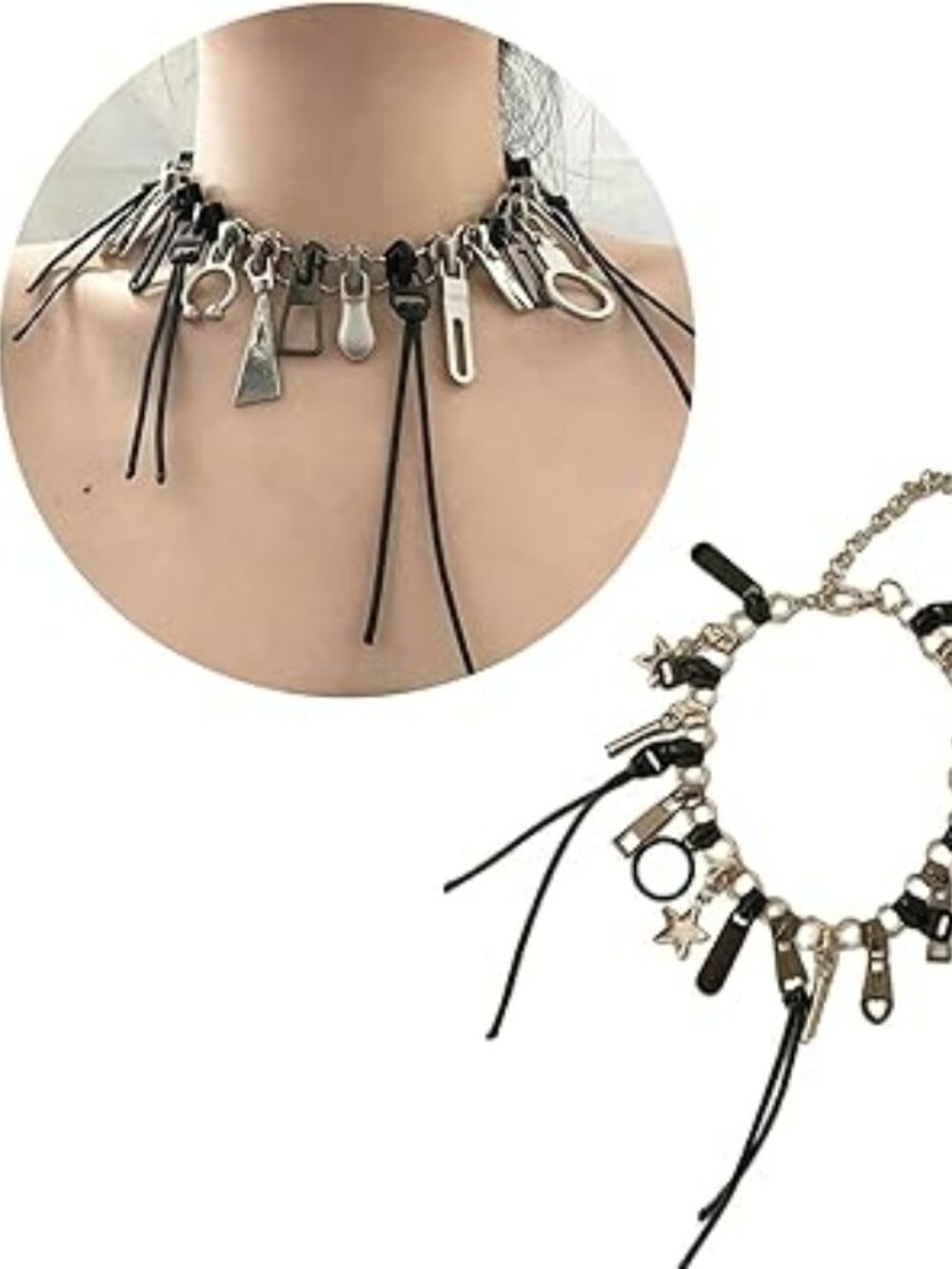 Choker Necklace with Zippers Unusual Design Y2K Punk Rock Goth